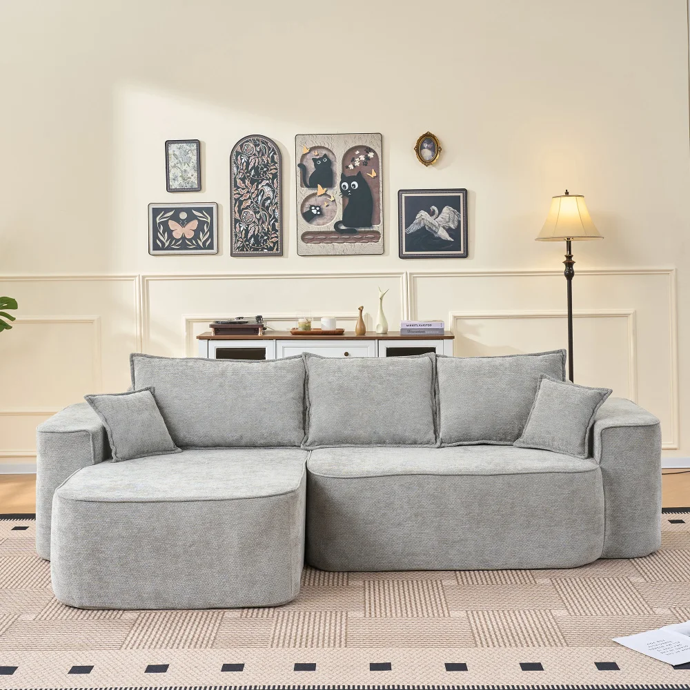 1-Sitzer/2-Sitzer Modernes Sofa mit Kissen & Seitentaschen, Chenille-Sofa, Ohne Montage, Wohnzimmer Komfortables Weiches Sofa – Detail 26