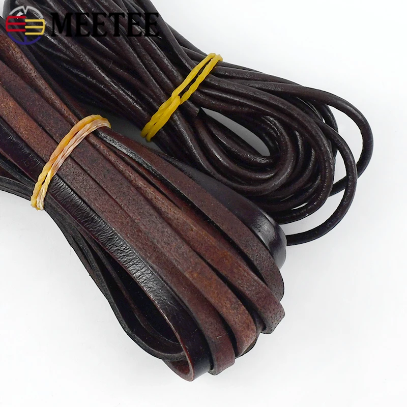 Leather Cord 1.5-10mm 5Meter Round Flat Leather Rope DIY Bracelet Necklace Jewelry Vintage Cowhide Cord Handmade Decoration