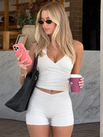 Trendix Bodycon Tank Tops 2 Piece Sets Women Summer Slim Solid Sports Yoga Shorts Ladies Street Sexy Deep V Neck Crop Top Suits - Image 4