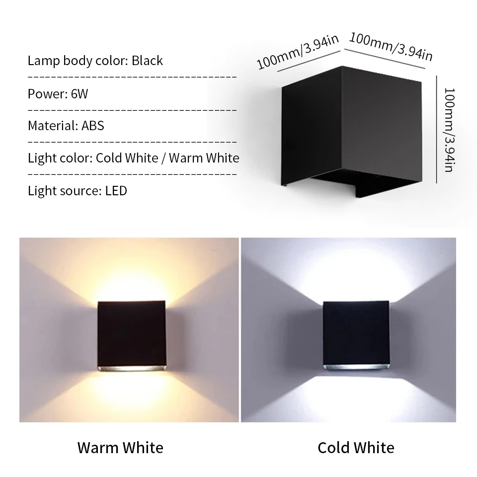LED Wall Light Lamp 6W AC85-265V Cold White Warm White Rainproof Waterproof ABS Material Ajusted Beam Angle  For Indoor Outdoor