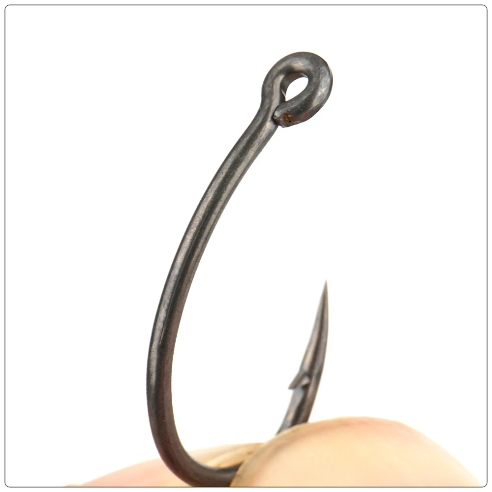 Hirisi 50/100 Stück PTFE-beschichtete Karpfenangelhaken aus Stahl mit Widerhaken in Box 8011 Angelzubehör – Detail 6