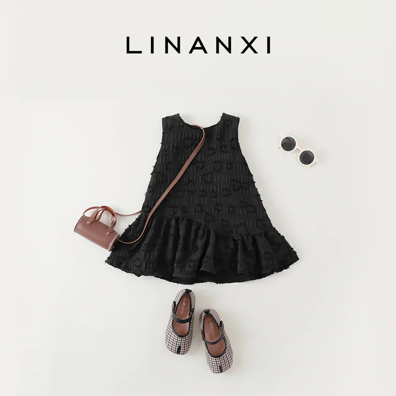 

Korean Summer 2-6 Year Little Girls Dress A Line Sleeveless Solid Color Jacquare Kid Baby Girls Dress Cotton Children Girl Dress