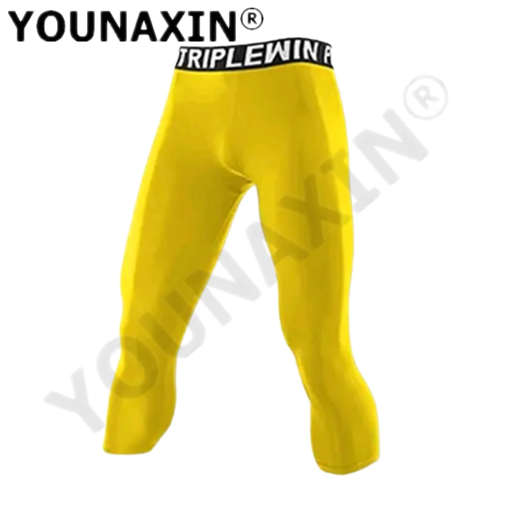 Men's Base Layer Sports 3/4 Cropped Pants Gym Basketball Football Leggings Fitness Jogger Running Workout Training Quick-Dry