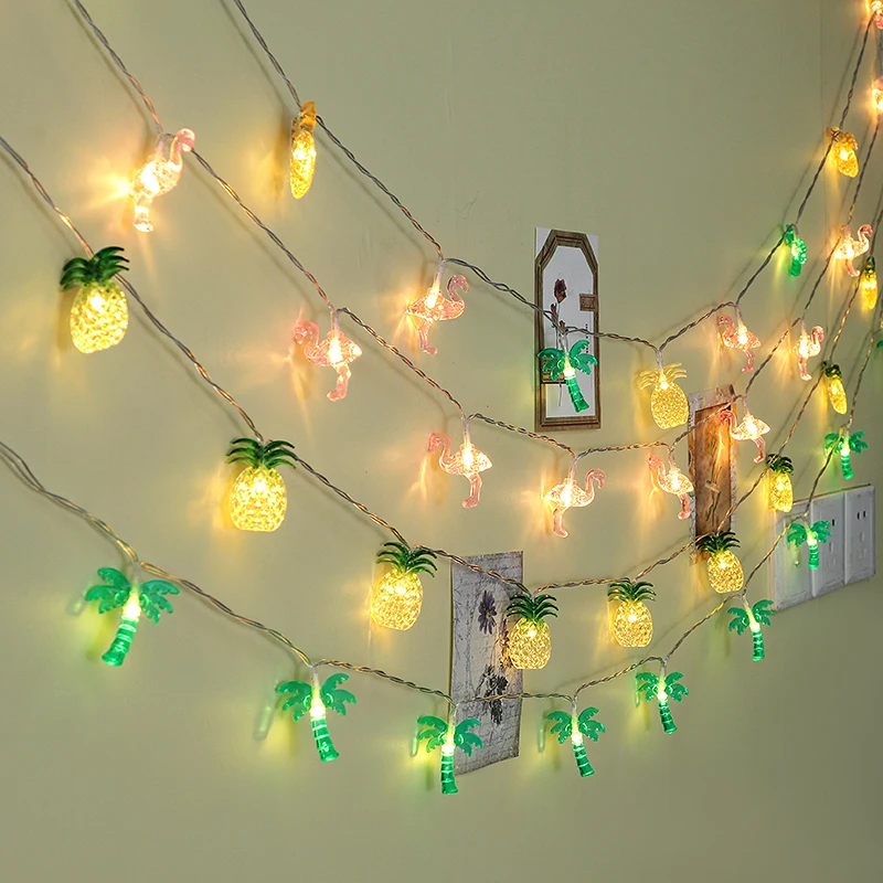 1.5 m 10 Hawaii Beach Party Pineapple Flamingo String Coconut Tree Lights Decorations Summer Tropical Home Lighting for Tropical