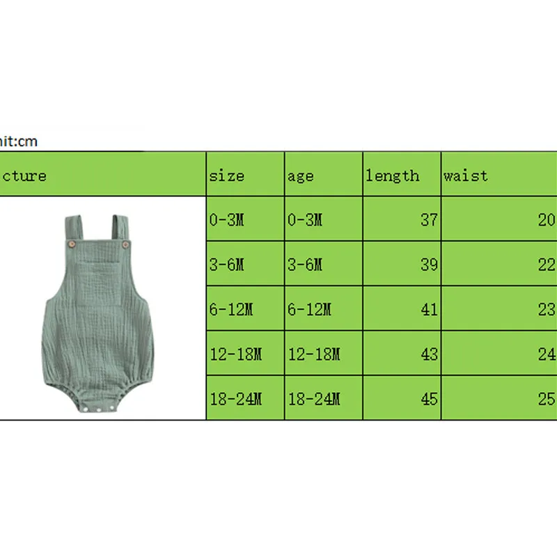 Newborn Baby Girl Boy Cotton Linen Suspender Bodysuit Summer Clothes Solid Color Sleeveless Square Neck Jumpsuit for Kids 2