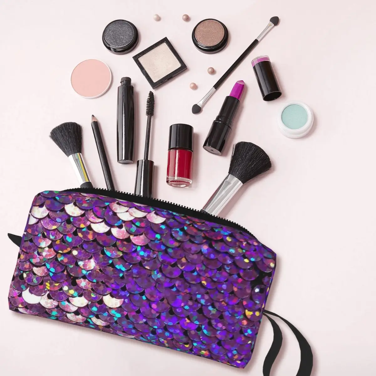 Brilliant Purple Sequins Makeup Bag Pouch Bling Glitter Cosmetic Bag Travel Toiletry Bag Organizer Storage Purse
