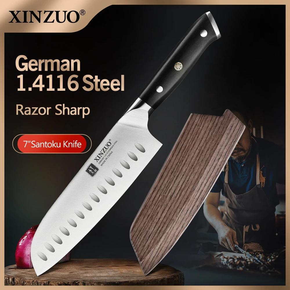 Xinzuo 7 Inch Santoku Knife Din 1.4116 Stainless Steel Germany Kitchen Knife Super Sharp Best