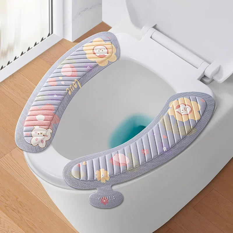 Waterproof Cushion Toilet Sticker, Household Cartoon Washable Toilet Mat Sticker, Summer and Four Seasons Decoration