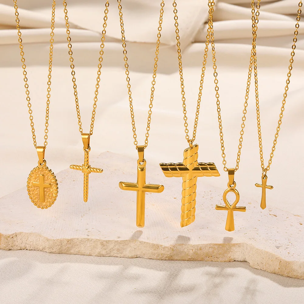 Cross Faith Necklace For Women Stainless Steel Chain Gold Color Christian Jesus Choker Gothic Nameplate Collier