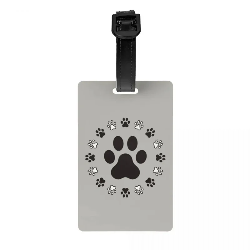 

Animal Pug Footprints Luggage Tag With Name Card Cat Pug And Dog Pug Footprints In Black Cover ID Label for Travel Bag Suitcase