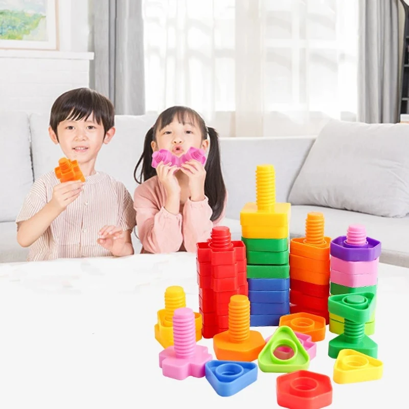 Assemble Toy 10/20 PCS Set of Plastic Assembly Screw Building Blocks for Children Montessori Shape and Color Recognition Educational Toys