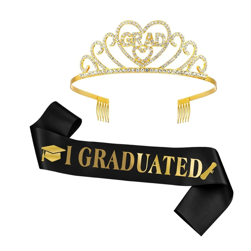 1set I Graduated Satin Sash with Rhinestone Crown Graduation Party Decoration Photo Booth Props Class of 2022 Gradute Supplies 