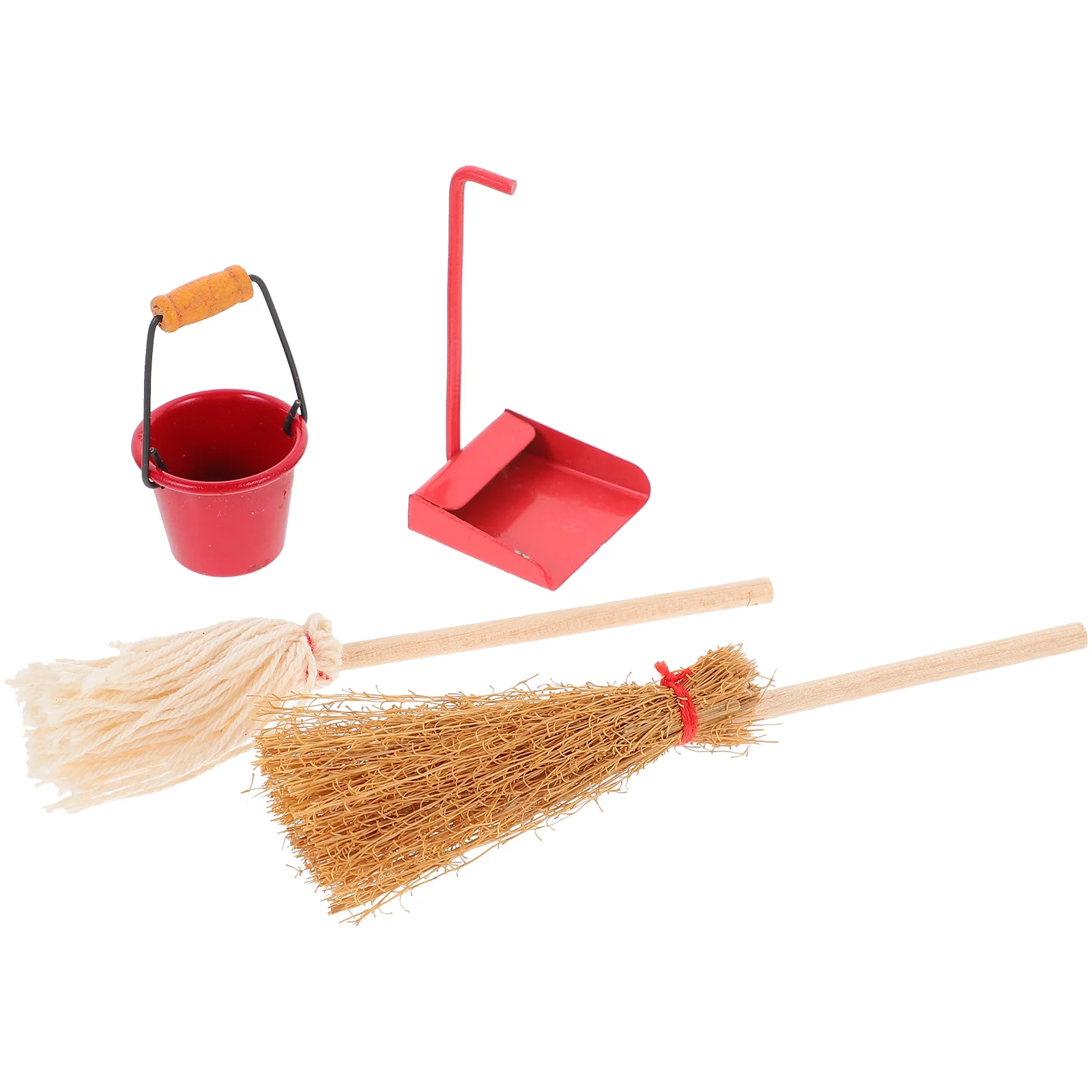 

Mini Mop Simulated Broom Miniature Cleaning Kit House Accessories Furniture Grass Dustpan Decor Bucket Wooden Dolls