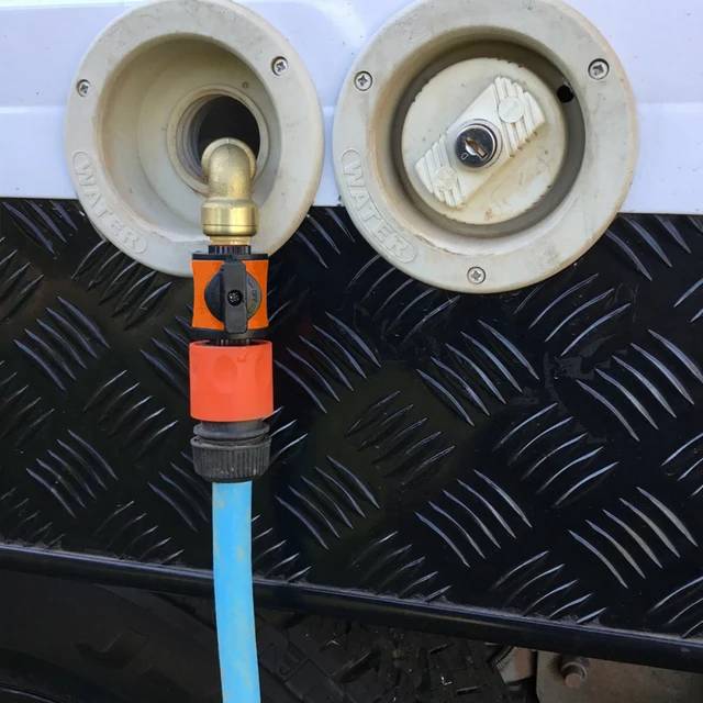 Connecteur de remplissage d'eau par gravité pour camping-car, caravane, réservoir d'eau de camping-car, remplisseur rapide avec contrôle du débit ON/OFF, fonctionnement mains libres 1