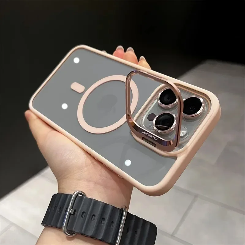 MagSafe Magnetic Lens Protection Phone Case with Transparent Camera Glass and Metal Ring Cover