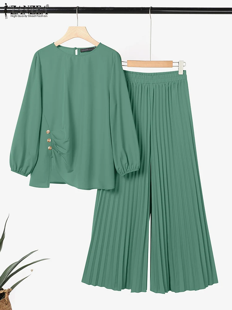 Femmes 2025 automne correspondant ensembles ZANZEA tenues musulmanes Ramadan 2 pièces ensemble décontracté à manches longues hauts pantalon costume solide survêtement