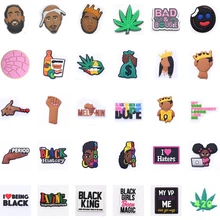 

Single Sale 1 Pcs Black Girl Magic Shoe Charms Accessories Purse Shoes Decorations Clog Sandals PVC Black Lives Matter Charm