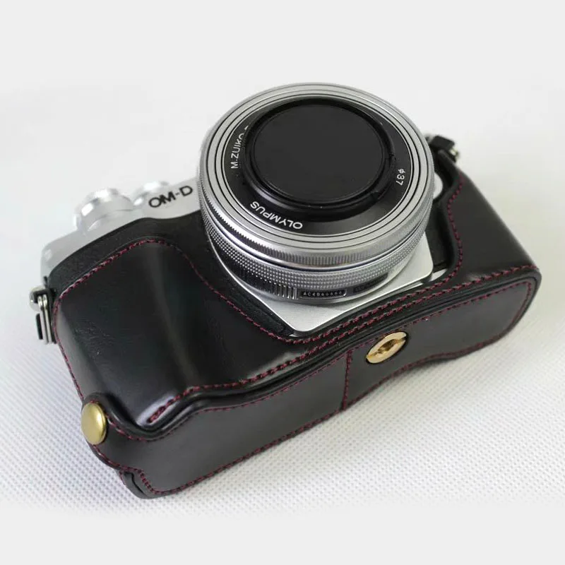 Demi-étui Fait Main En Cuir Véritable Pour Appareil Photo Olympus