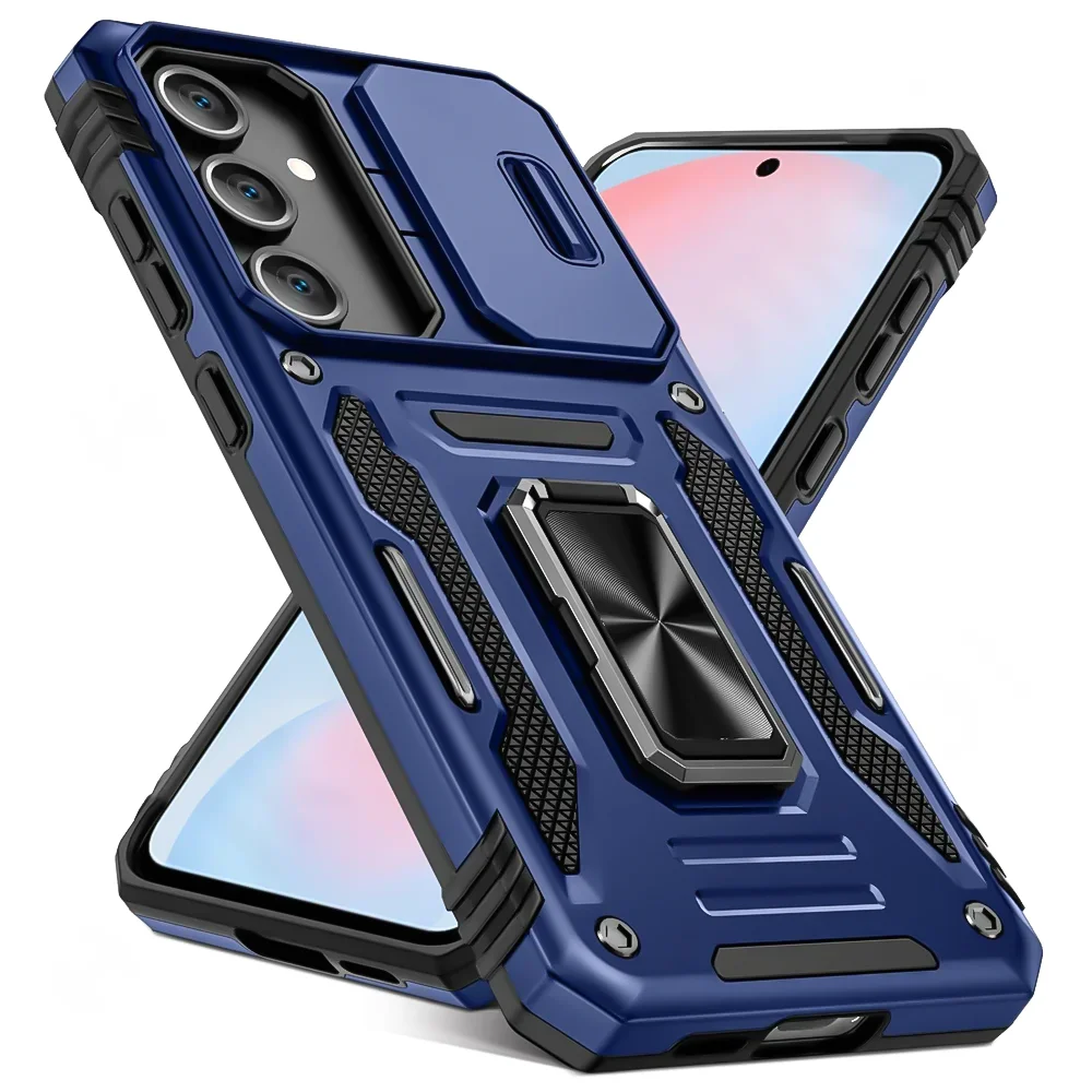 Enhanced Anti-Drop Sliding Camera Protective Phone Case with Metal Ring and Magnetic Stand