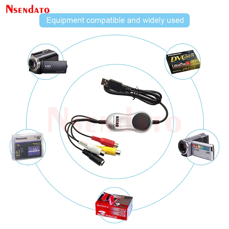 Ezcap USB2.0 HD Video Capture TV DVD VHS DVR Adapter Recorder Grabber Converter Analog Video Audio to Digital for Windows 10 8 7