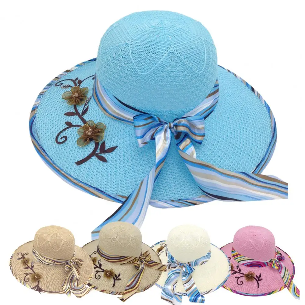 Women Sun Hat simple Foldable Wide Brim Floppy Girls Straw Hat Beach Women Summer UV Protect Travel Cap