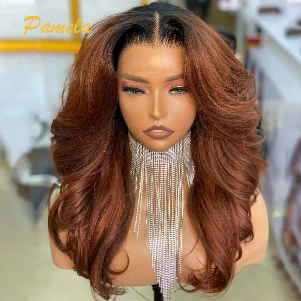 Highlight Double Texture Kinky Straight And Body Wave Ombre Brown Blonde Lace Closure Human Hair Glueless Wigs Ready To Wear
