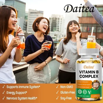 DAITEA - Vitamin B Complex Capsules - B12, B1, B2, B3, B5, B6, B7, B9, Folic Acid and Biotin - Reduce Stress, Boost Immunity 4