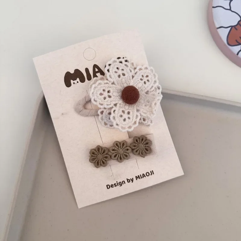 1PC Lace Bow Hair Clip for Girls Floral Headwear Princess Baby Hairpin Beige Coffee Bowknot Sweet Cute Hair Accessories