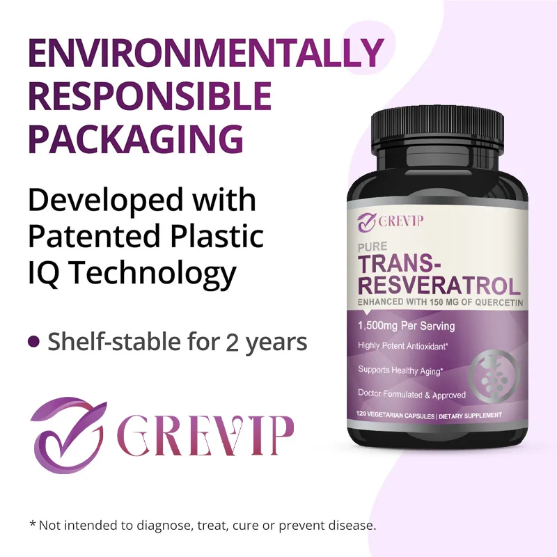 Trans-Resveratrol Capsules 1500mg Supports Brain Function Heart Skin Health Anti-aging Antioxidant anti aging cell booster