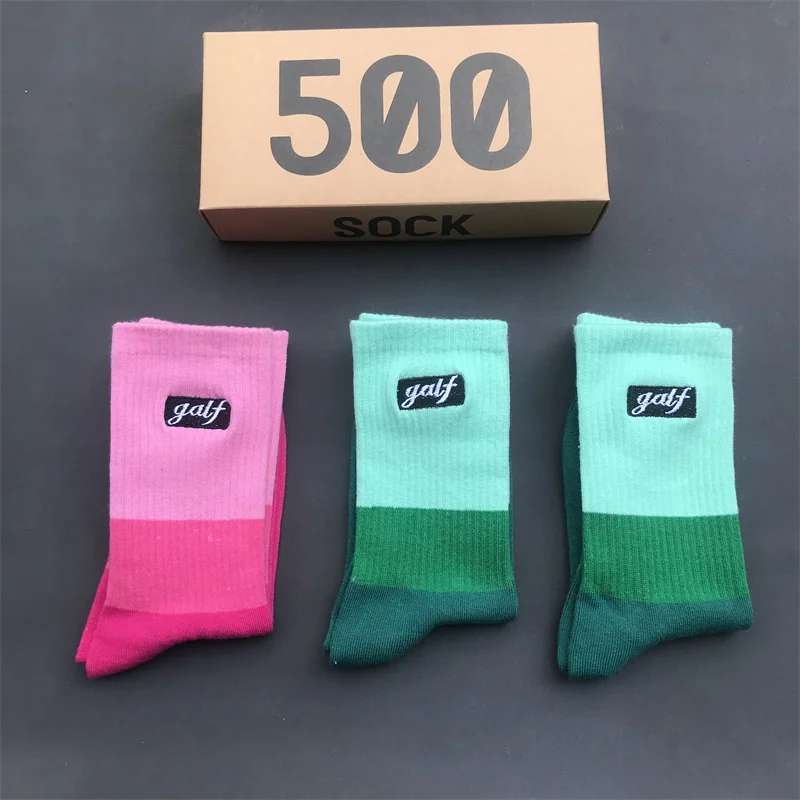 Women's Socks 3Pair/Box Golf Embroidery Black Label Pink Midtube Socks Men Women Fashion Sports Ins Blue Green Stitching Sock 9