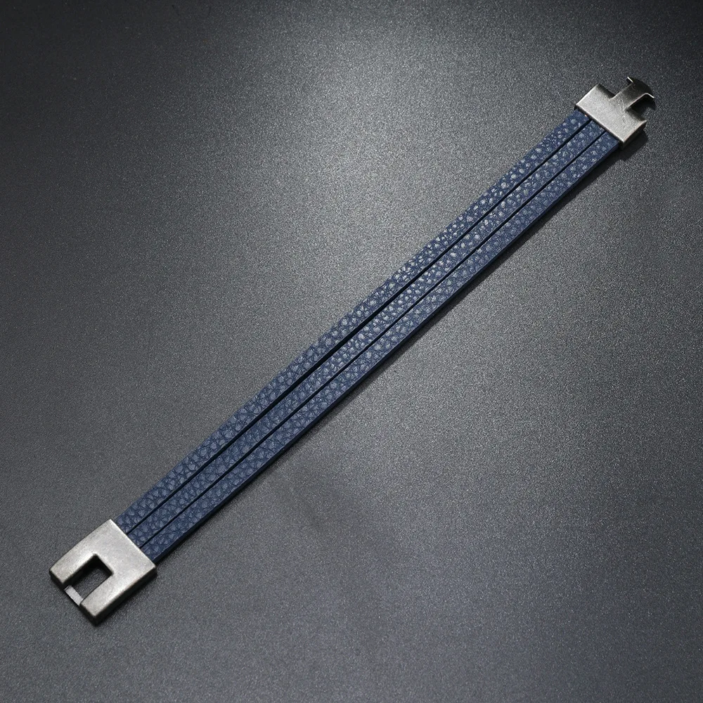 Leather Men Bracelet 3 Layers Hiphop Rock Style