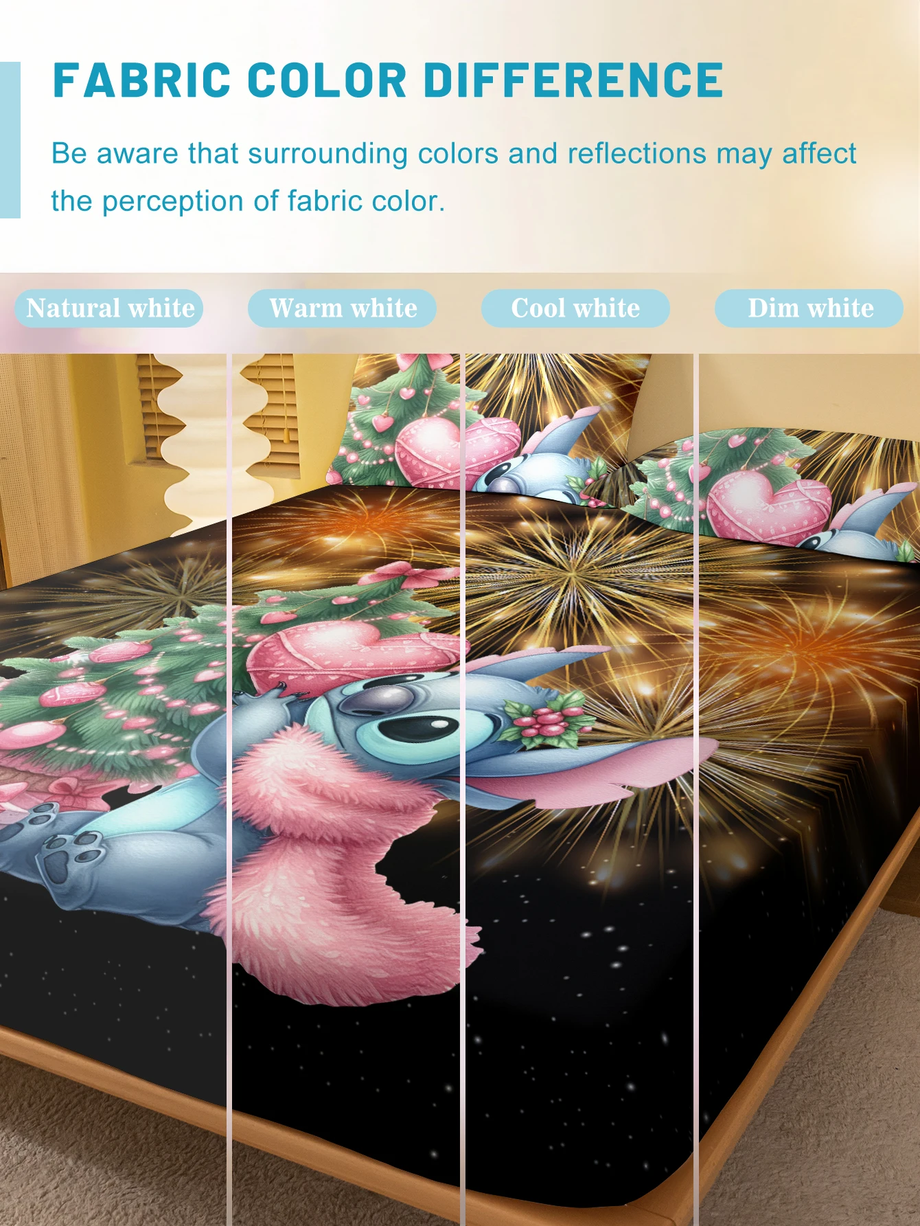 1 cartoon cute Stitch pattern digital printed frosted Fitted Sheet,bedroom printed bed cover,bedding(No pillowcase) 4