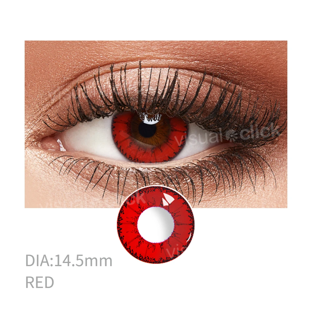 Lentes de Contato Coloridas Clique Visual para Olhos, Cosplay Anime, Azul, Vermelho, Lente Multicolorida, Pupilas de Beleza