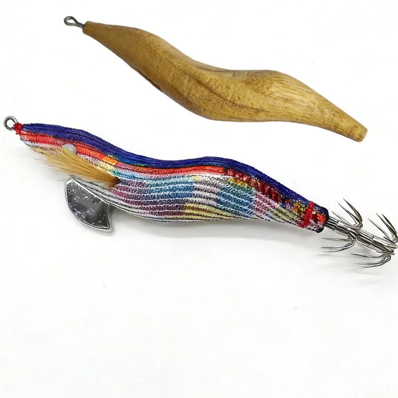 3.0 UV Pappelholz-Garnelenköder mit BKK-Haken, Egi Oktopus-Holzgarnelen-Leuchtköder, Oktopus-Tintenfisch-Köder