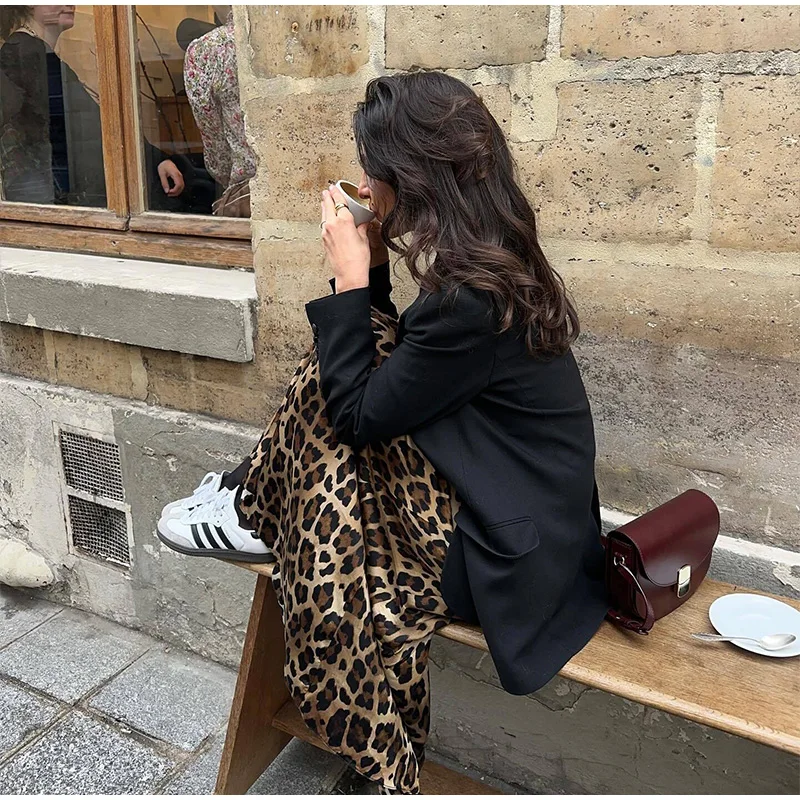 Faldas largas con estampado de leopardo para mujer, elegantes, holgadas, de cintura alta, estilo midi, informales, de verano