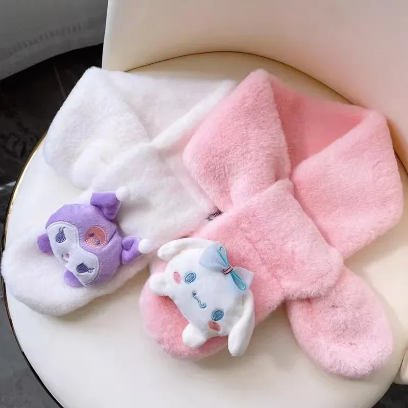 

Kawaii Kids Plush Scarf Cute Kuromis Cinnamorolls Cartoon My Melodys Soft Girls Plushie Thickened Children's Scarves Xmas Gift