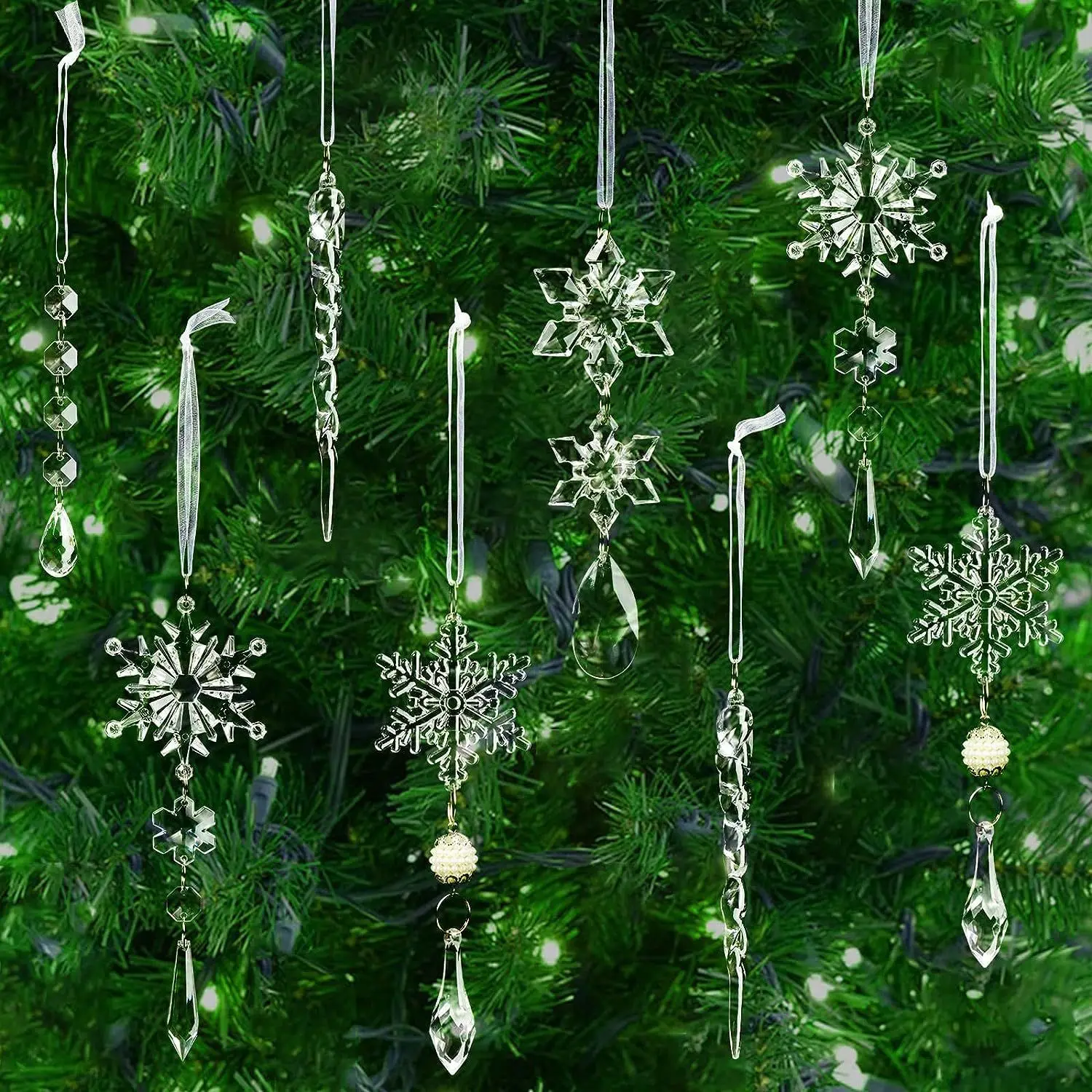 10PCS Crystal Clear Christmas Tree Ornaments Icicle Snowflake Decorations for Xmas Winter Party Decor 2025 Navidad Natal Decor