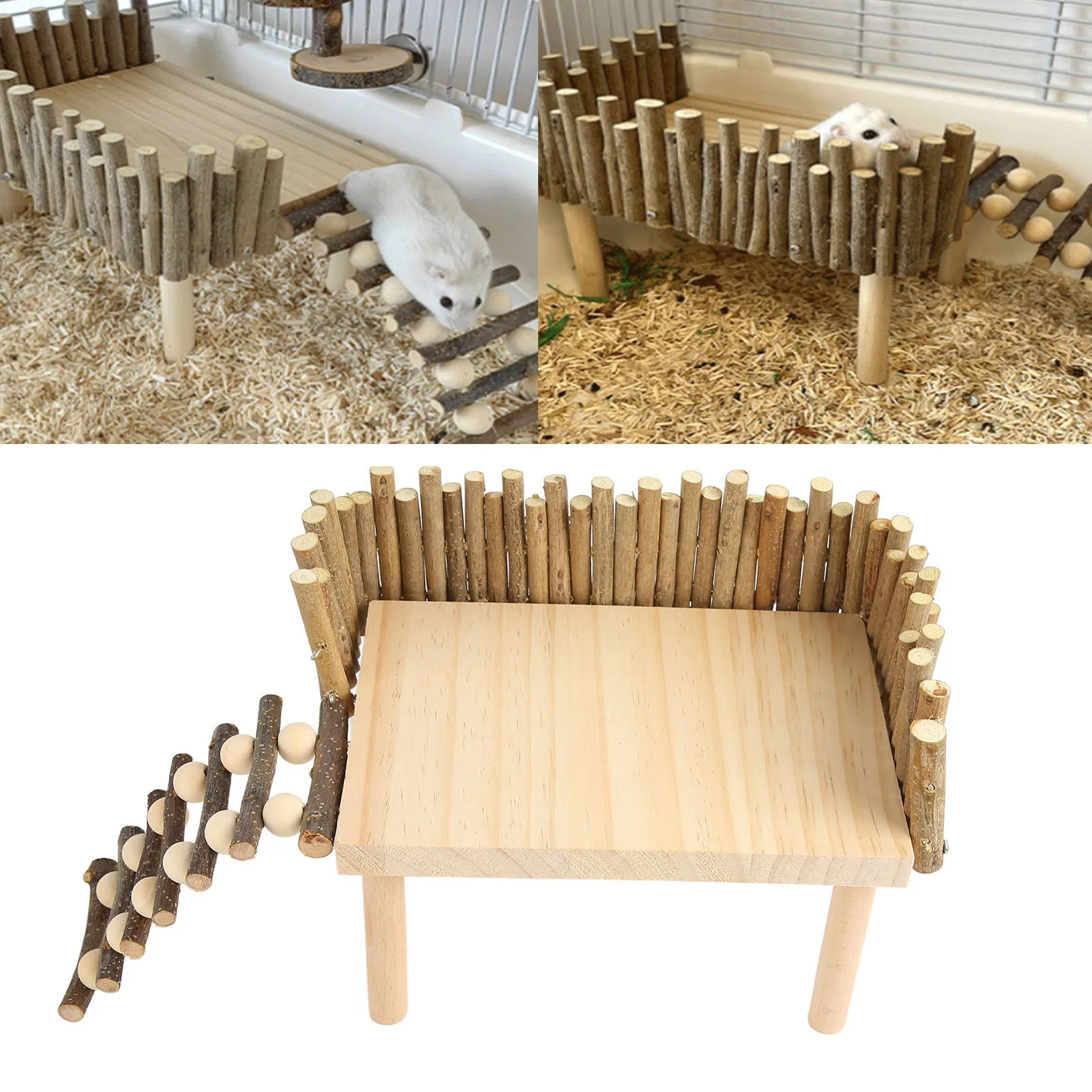 Piattaforma In Legno Per Criceti E Piccoli Animali - Con Scala Rotonda, Per Arrampicata, Gioco E Riposo In Gabbia
