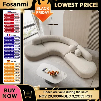 Luxury Curved Corner Sofa for Living Room Modern Soft Lamb Fleece White Couch Furniture Nordic Comfy Reception Room Large Sofas