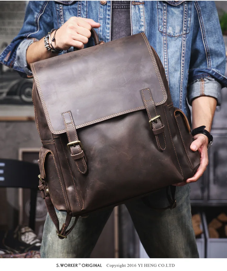 PNDME Vintage Crazy Horse Rindsleder Herren-Rucksäcke mit großem Fassungsvermögen Outdoor-Reisen lässig Luxus handgefertigter Rucksack aus echtem Leder – Detail 8