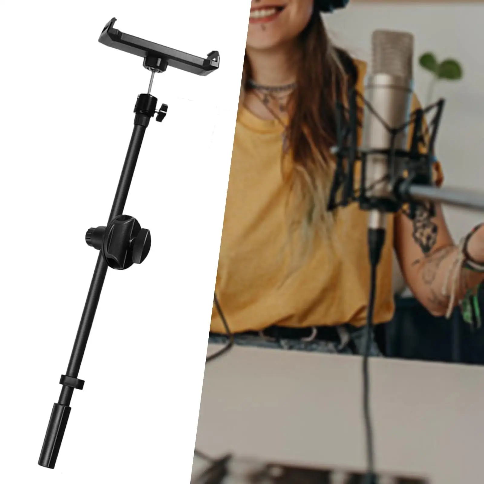 Mic Clip Rotating Microphone Stand Adjustable Rotatable Desktop Bracket Stand Phone Holder for Broadcasting Stage Performance Roterbar mikrofonklämma, justerbart vridbart bordsstativ med hållare för mobiltelefon, för sändningar och scenframträdanden