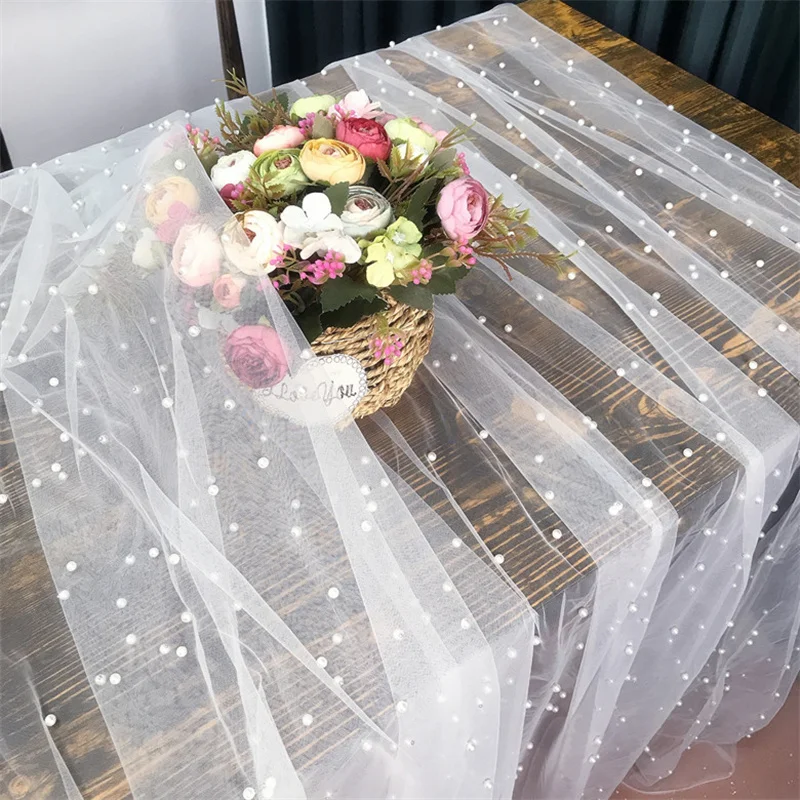 Tulle and Pearl Runners, Pearl and Tulle Table Decor, Table Runners, Pearl  Table Runner , Pearl Tulle 