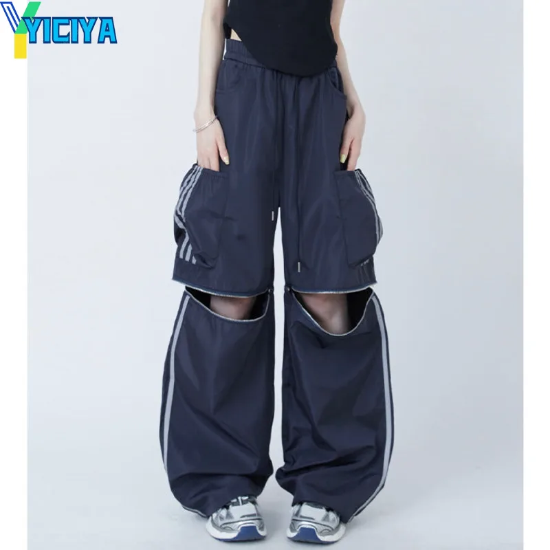 

YICIYA y2k Women Cargo Pants streetwear striped sweat pants Harajuku Full Length Straight pants More than a pocket Trousers New