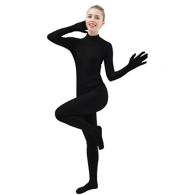Black Spandex Zentai Full Body Skin Tight Jumpsuit Unisex Zentai Suit Bodysuit Costume for Women Unitard Dancewear