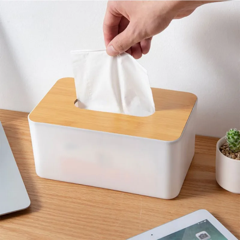 Wooden Cover Tissue Box Holder Kitchen Restaurant Home Simple Desktop Plastic Storage Boxes 5