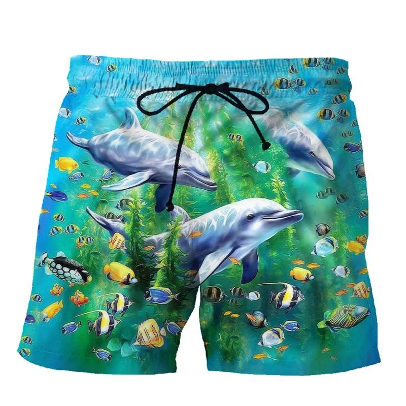 

2023 Men's Fashion Summer Vacation Shorts Cute Dolphin 3d Print Casual Shorts Swimsuit Beach Quick-drying Trunks Board Shorts