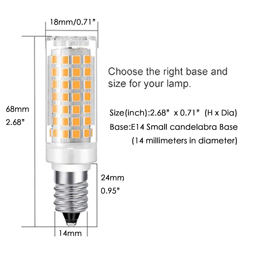 E14 LED 전구, 110-220V T3/T4 베이스 교체, 무지향성 천장 선풍기, 샹들리에, 디밍 불가, 6 개