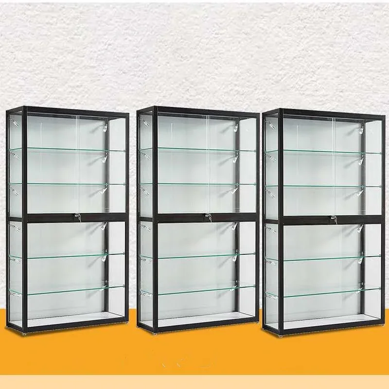 

Custom retail locable display cabinet with LED light cheap aluminum frame smoke shop showcase