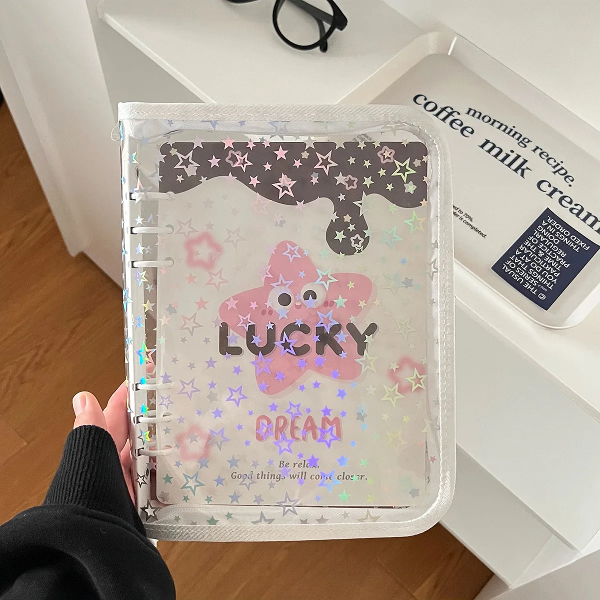 

A5 Pvc Binder Cover 6 Hole Loose-leaf Waterproof Notebooks With Zipper Star Photo Pockets For Idol Photo Album Collection