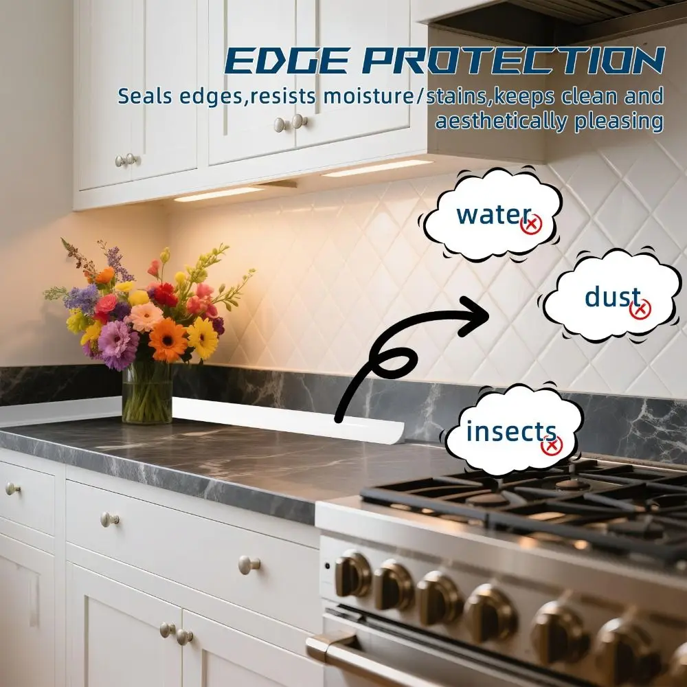 Silicone Quarter Round Molding Trim Peel and Stick 1/2/3m Caulk Strip Flexible Water Dam Barrier Bathroom/Kitchen Countertop